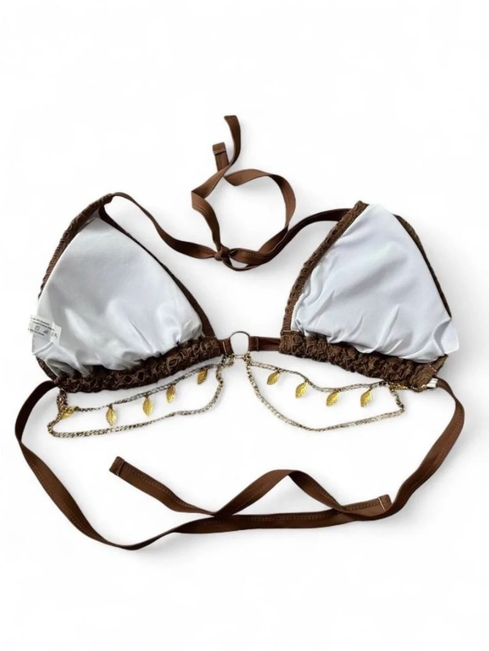 SHEIN Brown Textured Triangle Bikini Set with Cover-Up